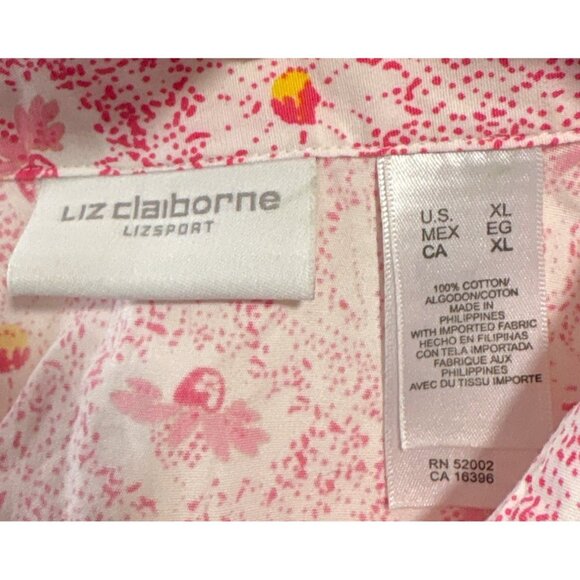 Liz Claiborne Shirt Lizsport Womens XL Pink Floral Short Sleeve Button Up Top - Picture 3 of 6